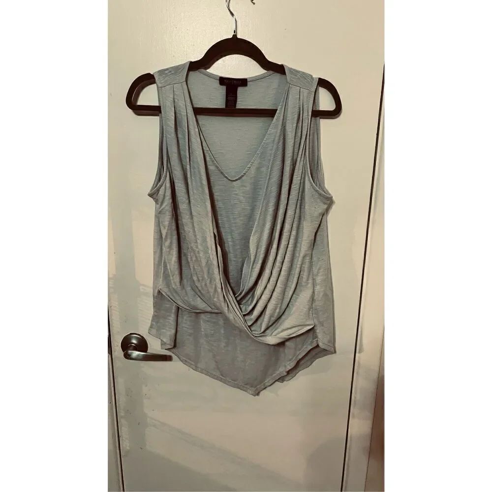 White House Black Market Draped Asymmetrical Sleeveless Light Gray Blouse SZ L